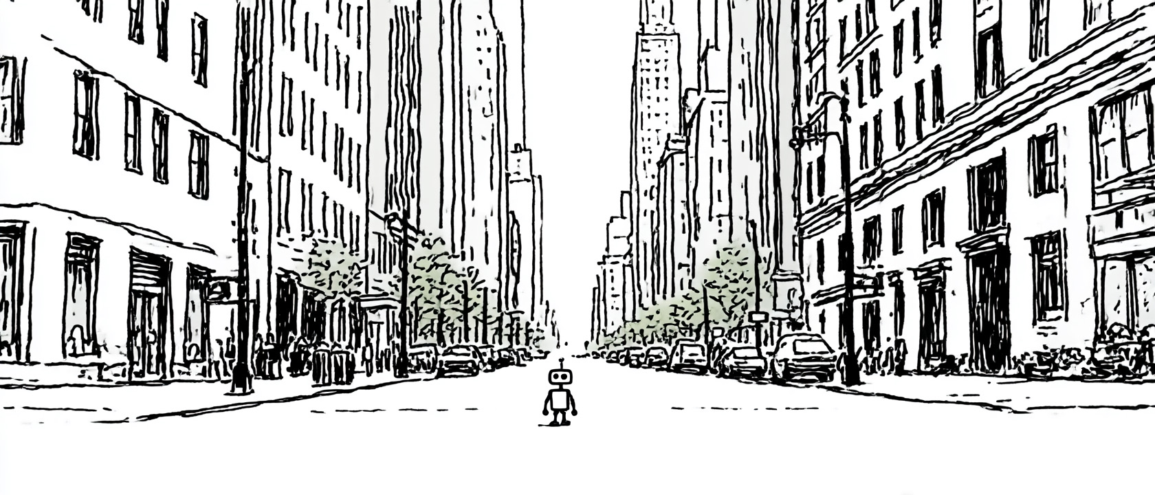 KI-Roboter Illustration für Team, Arbeitsweise und Kontakt